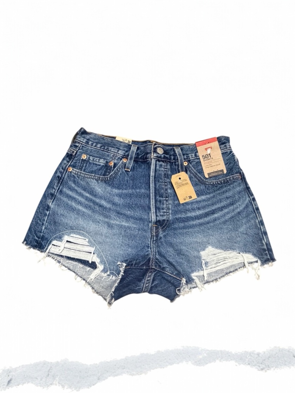 New with tags Levi's 501 high rise distressed denim shorts featuring classic cut